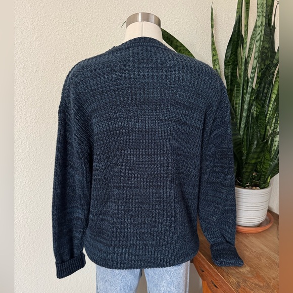 Vintage Navy Marled light blue Knit Sweater Classic‎ 90s Pullover large - Picture 4 of 7